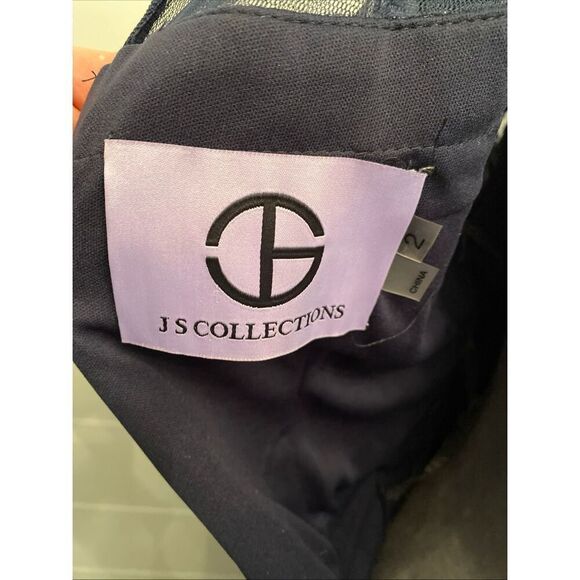 JS Collections Blue Metallic Illusion Yoke Scroll Embroidered Gown NWOT Size 2 - Picture 9 of 13